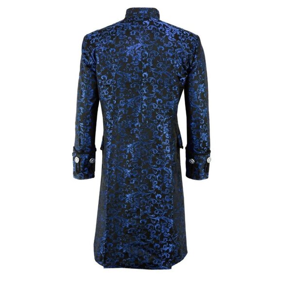 Renaissance Men's Blue Brocade Goth Steampunk Victorian Velvet Frock Coat Usa - Picture 3 of 4